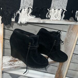 Michael Kors wedge lace tie shoe booties